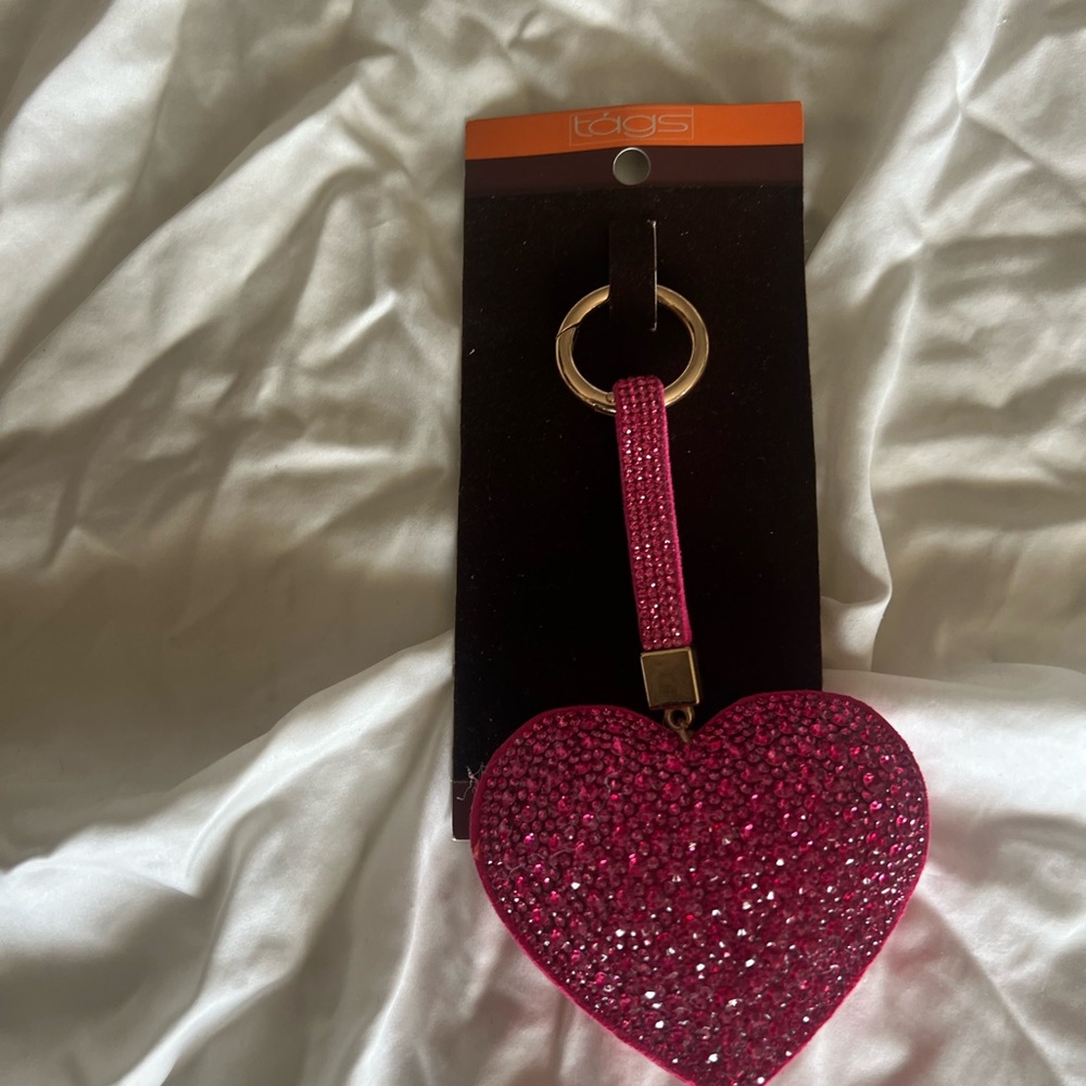 Tag Glittering Pink Heart Charm and Key Holder
